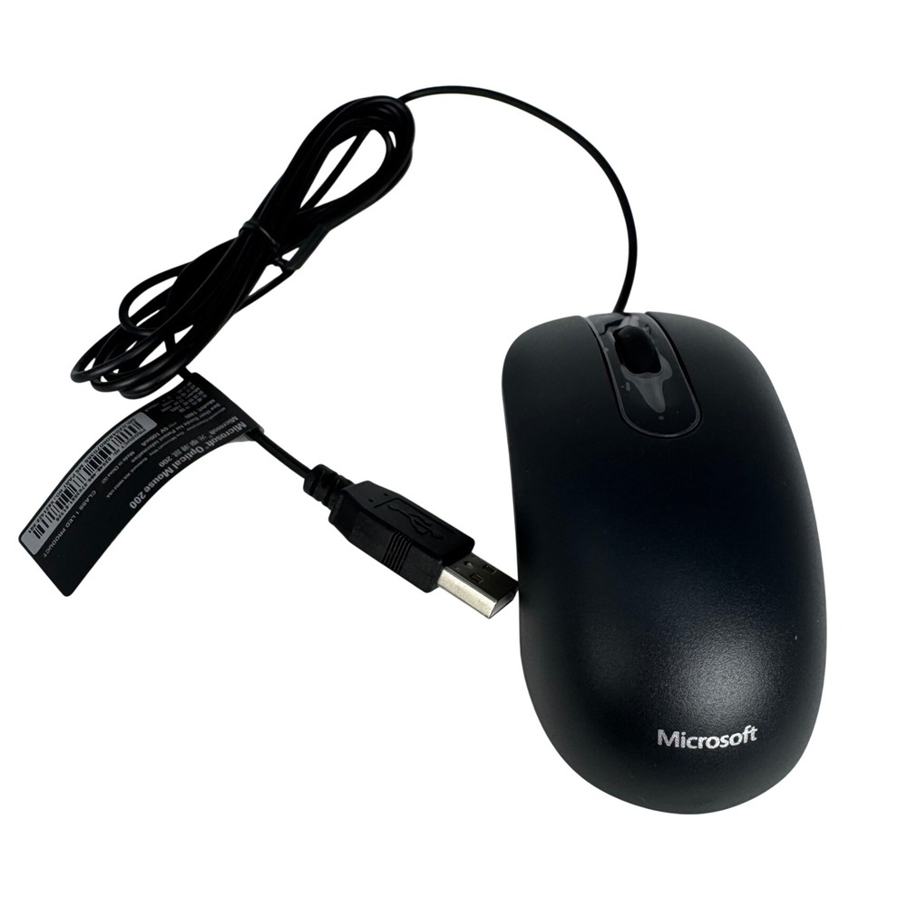 Microsoft Optical Mouse 200 Wired USB Black Ambidextrous Model 1405 Office Tech